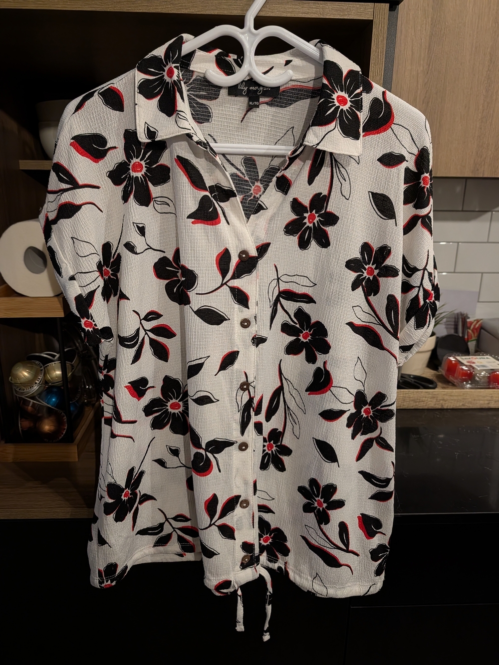 Lightweight White Floral Button-Front Women's Top